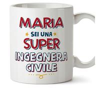 Mugffins Tazza Personalizzata in ceramica per INGEGNERA CIVILE donna 11 oz / 350 ml - In italiano - Sei Super - Idea regalo per compleanno, anniversario, natale, laurea