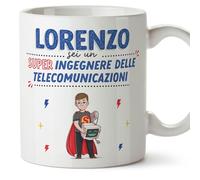Mugffins Tazza Personalizzata in ceramica per INGEGNERE DELLE TELECOMUNICAZIONI uomo 11 oz / 350 ml - In italiano - Sei Super! - Idea regalo per compleanno, anniversario, natale, laurea