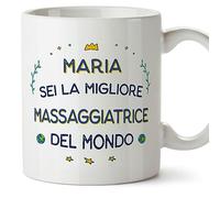 Mugffins Tazza Personalizzata in ceramica per MASSAGGIATRICE donna 11 oz / 350 ml - In italiano - Migliore del Mondo - Idea regalo per compleanno, anniversario, natale, laurea