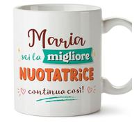 Mugffins Tazza Personalizzata in ceramica per NUOTATRICE donna 11 oz / 350 ml - In italiano - continua così! - Idea regalo per compleanno, anniversario, natale, laurea