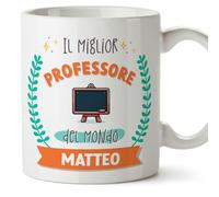 Mugffins Tazza Personalizzata in ceramica per PROFESSORE uomo 11 oz / 350 ml - In italiano - Migliore del mondo - Con disegno - Idea regalo per compleanno, anniversario, natale, laurea