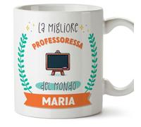 Mugffins Tazza Personalizzata in ceramica per PROFESSORESSA donna 11 oz / 350 ml - In italiano - Migliore del mondo - Con disegno - Idea regalo per compleanno, anniversario, natale, laurea