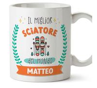 Mugffins Tazza Personalizzata in ceramica per SCIATORE uomo 11 oz / 350 ml - In italiano - Migliore del mondo - Con disegno - Idea regalo per compleanno, anniversario, natale, laurea