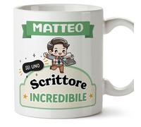 Mugffins Tazza Personalizzata in ceramica per SCRITTORE uomo 11 oz / 350 ml - In italiano - Sei incredibile - Kawaii - Idea regalo per compleanno, anniversario, natale, laurea