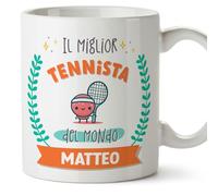 Mugffins Tazza Personalizzata in ceramica per TENNISTA uomo 11 oz / 350 ml - In italiano - Migliore del mondo - Con disegno - Idea regalo per compleanno, anniversario, natale, laurea