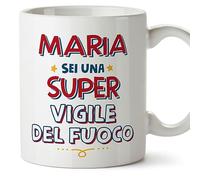 Mugffins Tazza Personalizzata in ceramica per VIGILE DEL FUOCO donna 11 oz / 350 ml - In italiano - Sei Super - Idea regalo per compleanno, anniversario, natale, laurea