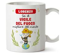Mugffins Tazza Personalizzata in ceramica per VIGILE DEL FUOCO uomo 11 oz / 350 ml - In italiano - Sei migliore del mondo - Idea regalo per compleanno, anniversario, natale, laurea