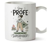 Mugffins tazza regalo insegnante divertente con frase Soy profe ¿cuál es tu superpoder? in Spagnolo | ceramica 330 Ml 11 oz | Enseñanza v2