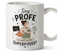Mugffins tazza regalo insegnante divertente con frase Soy profe ¿cuál es tu superpoder? in Spagnolo | ceramica 330 Ml 11 oz | Enseñanza v1