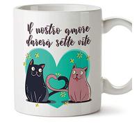 Mugffins Tazza San Valentino (Ti Amo) - Il Nostro Amore durerà Sette Vite - Idee Regali Anniversario Originali per Lui/per Lei/Ragazzi/Fidanziati