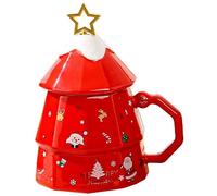 Mughe di Natale 13, 5 once di tazze da caffè in ceramica con coperchio, tazze da caffè festive a forma di albero di Natale con top a stella che si muove per regali per le vacanze e arredamento ro.