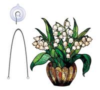 Mughetto decorazione finestra - floreale rustica, decorazione primaverile | Pianta artificiale in vaso in stile, decorazione da parete ispirata alle piante, tocco fiorito per la vostra casa