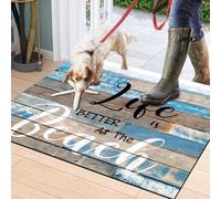 MUGINYU Zerbino nautico con scritta "Life is Better at The Beach", tappetino per porta d'ingresso, tappetino per ingresso con stelle marine e oceano, tappetini di benvenuto in gomma retrò con venature