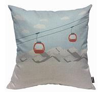 Mugod Federa per cuscino blu con cavo rosso per sci, gondole che si muovono nella neve, montagne, auto, per uomini e donne, decorativa, per casa, divano, sedia, 45 x 45 cm