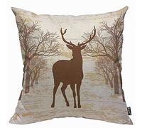 Mugod Federa per cuscino con cervo marrone, vintage, con alci, alci, corna di corno, albero, natura, fauna selvatica, per uomini e donne, decorativa, per casa, divano, 45 x 45 cm