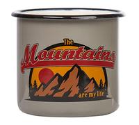 MUGSY The Mountains are my life, tazza da campeggio smaltata, 330 ml, infrangibile, colore: grigio