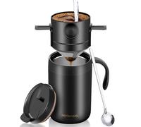 Mugtide Set di Tazze Termiche, Tazza da Caffè a Prova di Perdite con Coperchio, Tazza da Viaggio in Acciaio Inossidabile, Filtro per Caffè, Perfetta per Viaggi, Vampeggio e Ufficio, 500ML (Nero)