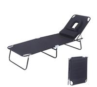 MUGUOY Folding Sun Tanning Chair, 4-Position Adjustable Outdoor Heavy Duty Chaise Patio Lounge Chairs with Face Holes & Padded Pillow, Max Load 330LBS,for Beach Pool Lawn Yard Patio (Black)