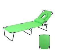 MUGUOY Folding Sun Tanning Chair, 4-Position Adjustable Outdoor Heavy Duty Chaise Patio Lounge Chairs with Face Holes & Padded Pillow, Max Load 330LBS,for Beach Pool Lawn Yard Patio (Green)