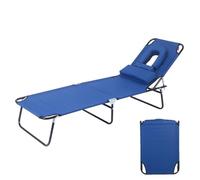 MUGUOY Folding Sun Tanning Chair, 4-Position Adjustable Outdoor Heavy Duty Chaise Patio Lounge Chairs with Face Holes & Padded Pillow, Max Load 330LBS,for Beach Pool Lawn Yard Patio (Blue)