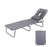 MUGUOY Folding Sun Tanning Chair, 4-Position Adjustable Outdoor Heavy Duty Chaise Patio Lounge Chairs with Face Holes & Padded Pillow, Max Load 330LBS,for Beach Pool Lawn Yard Patio (Gray)
