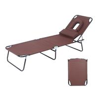MUGUOY Folding Sun Tanning Chair, 4-Position Adjustable Outdoor Heavy Duty Chaise Patio Lounge Chairs with Face Holes & Padded Pillow, Max Load 330LBS,for Beach Pool Lawn Yard Patio (Brown)