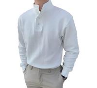 MUGUOY Gentleman's Simple Basic Stand-Up Collar Long-Sleeved Polo Shirt,Men's Summer Plain Casual Cotton Polo Shirt. (2XL, Bianco)