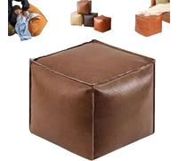 MUGUOY Stuffable Cushion Bag, 16 Inch Faux Leather Floor Footrest Cushion Storage Bag, Oil Waxed Leather Cube Bean Bag Ottoman, Store Idle Clothes,Plush Toy, for Living Bedrooms (Brown)