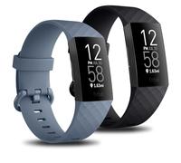 Mugust Confezione da 2 cinturini di ricambio compatibili con Fitbit Charge 3/Fitbit Charge 4, morbidi cinturini sportivi per donne e uomini, taglia S e L, Blu Grigio/Nero, S 5.5" - 7.1"