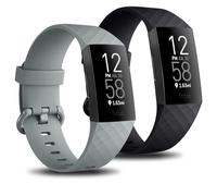 Mugust Confezione da 2 cinturini di ricambio compatibili con Fitbit Charge 3/Fitbit Charge 4, morbidi cinturini sportivi per donne e uomini, taglia S e L, nero/grigio, S 5.5" - 7.1"