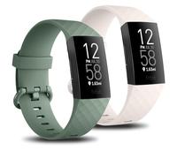 Mugust Confezione da 2 cinturini di ricambio compatibili con Fitbit Charge 3/Fitbit Charge 4, morbidi cinturini sportivi per donne e uomini, taglia S e L, Luce stellare/Avocado, S 5.5" - 7.1"