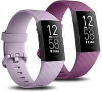 Mugust Confezione da 2 cinturini di ricambio compatibili con Fitbit Charge 3/Fitbit Charge 4, morbidi cinturini sportivi per donne e uomini, taglia S e L, Viola/Viola, S 5.5" - 7.1"