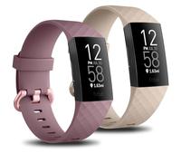 Mugust Confezione da 2 cinturini di ricambio compatibili con Fitbit Charge 3/Fitbit Charge 4, morbidi cinturini sportivi per donne e uomini, taglia S e L, Viola fumo/tè al latte, L 7.1" -8.7"