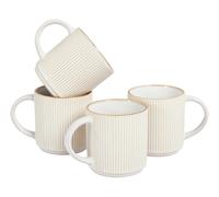 Beliani Set di 4 tazze Gres caolino fatto a mano finitura smalto reattivo Beige chiaro