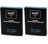 MUHA' | Profumatore Auto Ricarica, Fragranza Menta e Sandalo, Rilascio Graduale di Profumo (Confezione da 2)