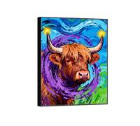 MUHJDYC Animale Quadro Moderno Murale-Mucca Highland-Cornice Nera Stampa su Tela Immagini Camera da Letto Soggiorno Ufficio 40x50cm
