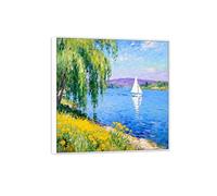 MUHJDYC Quadro Paesaggio su Tela, Lago Salice Natura Immagini Moderni Murale Soggiorno, Pronto da Appendere 60x60cm Cornice Bianca
