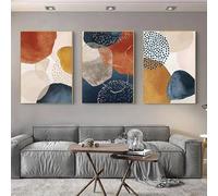 Muholin 3 pezzi di arte astratta su tela,dipinto arancione blu,blocco di colore dorato,poster per soggiorno,stampe,decorazione da parete 50x70cmx3 Senza Cornice
