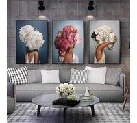 Muholin 3 ritratti astratti,fiori,piume,donne,stampe minimaliste su tela,poster per soggiorno,arredamento per la casa 60x80cmx3 Senza Cornice