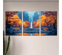 Muholin Set di 3 quadri astratti da parete con tema parco cittadino,alberi e fontana,perfetti per il soggiorno. 50x70cmx3 Senza Cornice