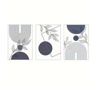 Muholin Una collezione di tre poster minimalisti blu che presentano disegni lineari e opere d'arte geometriche da parete nei toni del blu vegetale e blu navy. 50x70cmx3 Senza Cornice