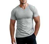 Muhshoiy Uomo vestibilità Slim Manica Corta Shirt, Maglietta Casuale Scollo a V, Magliette Intime Costine Stretch Grigio L