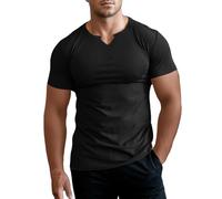 Muhshoiy Uomo vestibilità Slim Manica Corta Shirt, Maglietta Casuale Scollo a V, Magliette Intime Costine Stretch Nero L