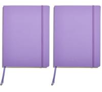 Muitomas, Block Notes Large, Notebook Appunti per Ufficio, con Copertina Morbida, Tasca Interna e Chiusura ad Elastico, 120 Fogli a Righe, 19 x 25 cm, Colore Lilla (Confezione da 2)