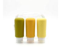 Muitomas, Flaconi da Viaggio con Custodia Trasparente, 3 Bottiglie da Viaggio in Silicone da 98ml, Contenitori da Viaggio per Liquidi in Silicone, Colore Giallo