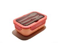 Muitomas, Lunch Box 1100ml, Porta Pranzo con Posate e Tre Scomparti Interni, Portapranzo Ermetico per Alimenti, Lunch Box Microonde, Lavastoviglie e Congelatore, Colore Peach Fuzzy
