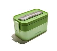 Muitomas, Lunch Box 1700ml, Porta Pranzo con Posate e Due Contenitori, Portapranzo Ermetico per Alimenti, Lunch Box Microonde, Lavastoviglie e Congelatore, Colore Verde Salvia