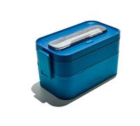 Muitomas, Lunch Box 1700ml, Porta Pranzo con Posate e Due Contenitori, Portapranzo Ermetico per Alimenti, Lunch Box Microonde, Lavastoviglie e Congelatore, Colore Blu Ottanio