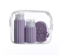 Muitomas, Set da Viaggio con 2 Flaconi e 1 Spazzola per Viso in Silicone, Contenitori da Viaggio con Tappo AntiPerdita, Con Busta Impermeabile, Colore Lilla
