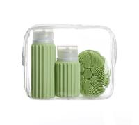 Muitomas, Set da Viaggio con 2 Flaconi e 1 Spazzola per Viso in Silicone, Contenitori da Viaggio con Tappo AntiPerdita, Con Busta Impermeabile, Colore Verde Salvia